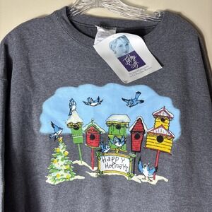 Vintage Christmas Blue Bird Birdhouse Crewneck Heather Gray Sweatshirt 18W/20W‎